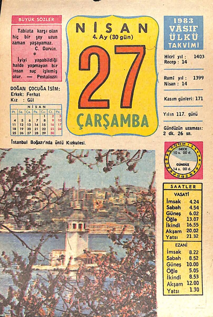 27 Nisan 1983 Takvim Yaprağı - Doğum Günü Hediyesi EFMN15134 - 1