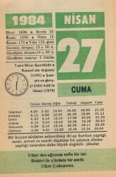 27 Nisan 1984 Takvim Yaprağı EFM(N)6206 - Gökçekoleksiyon