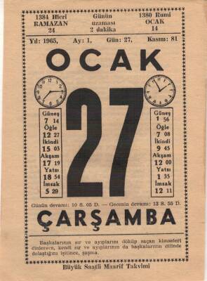 27 Ocak 1965 Takvim Yaprağı EFM(N)4523 - 1