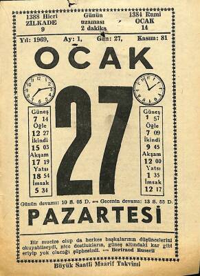 27 Ocak 1969 Takvim Yaprağı - Doğum Günü Hediyesi EFM(N)11097 - 1
