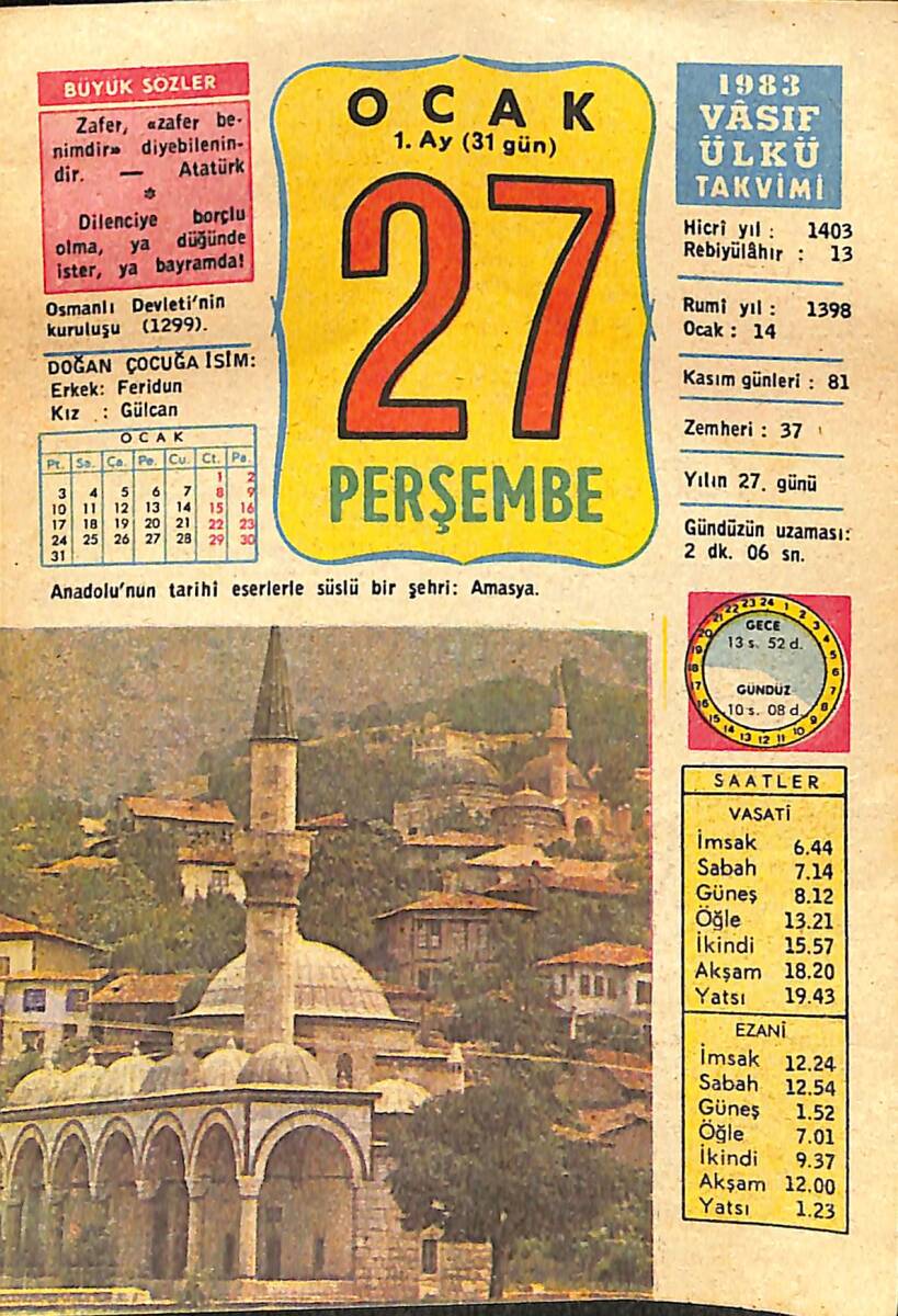 27 Ocak 1983 Takvim Yaprağı - Doğum Günü Hediyesi EFMN15083 - 1
