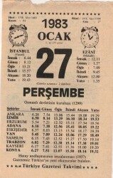 27 Ocak 1983 Takvim Yaprağı EFM(N)4580 - Gökçekoleksiyon