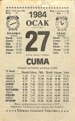 27 Ocak 1984 Takvim Yaprağı - Doğum Günü Hediyesi EFM(N)11171 - Gökçekoleksiyon