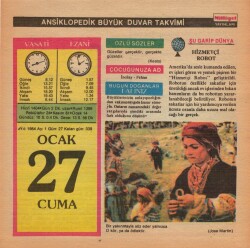 27 Ocak 1984 Takvim Yaprağı EFM(N)4642 - Gökçekoleksiyon
