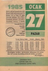 27 Ocak 1985 Takvim Yaprağı EFM(N)4797 - Gökçekoleksiyon
