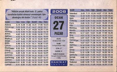 27 Ocak 2008 Takvim Yaprağı - Doğum Günü Hediyesi EFM(N)7492 - 1
