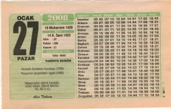 27 Ocak 2008 Takvim Yaprağı EFM(N)4952 - Gökçekoleksiyon