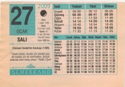 27 Ocak 2009 Takvim Yaprağı EFM(N)4983 - Gökçekoleksiyon