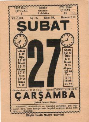 27 Şubat 1963 Takvim Yaprağı EFM(N)5709 - 3