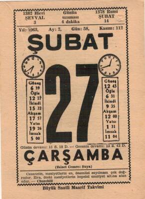 27 Şubat 1963 Takvim Yaprağı EFM(N)5709 - 2