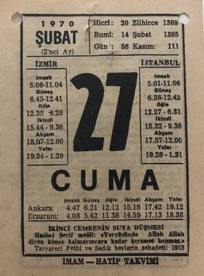 27 Şubat 1970 Takvim Yaprağı - Doğum Günü Hediyesi EFM(N)7777 - 1