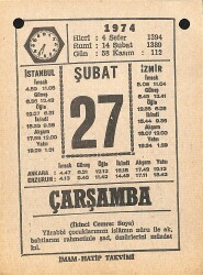 27 Şubat 1974 Takvim Yaprağı - Doğum Günü Hediyesi EFM(N)12313 - Gökçekoleksiyon