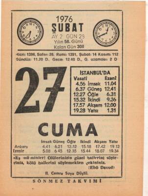 27 Şubat 1976 Takvim Yaprağı EFM(N)5293 - 1