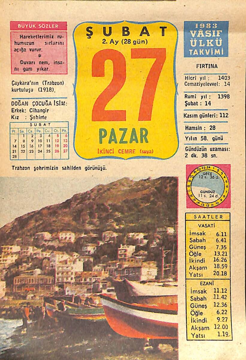 27 Şubat 1983 Takvim Yaprağı - Doğum Günü Hediyesi EFMN15052 - 1