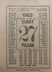 27 Şubat 1983 Takvim Yaprağı - Doğum Günü Hediyesi EFM(N)7824 - Gökçekoleksiyon