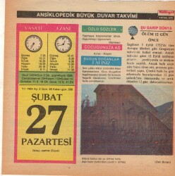 27 Şubat 1984 Takvim Yaprağı EFM(N)5181 - Gökçekoleksiyon
