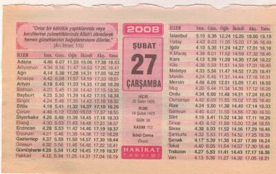 27 Şubat 2008 Takvim Yaprağı EFM(N)5574 - 3