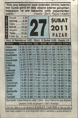 27 Şubat 2011 Takvim Yaprağı - Doğum Günü Hediyesi EFM(N)7580 - 1