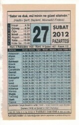 27 Şubat 2012 Takvim Yaprağı EFM(N)1868 - 2
