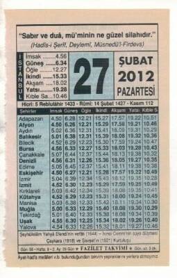 27 Şubat 2012 Takvim Yaprağı EFM(N)1868 - 1