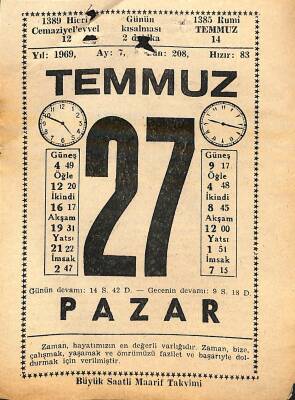 27 Temmuz 1969 Takvim Yaprağı - Doğum Günü Hediyesi EFM(N)11469 - 1
