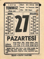 27 Temmuz 1970 Takvim Yaprağı - Doğum Günü Hediyesi EFM(N)12504 - Gökçekoleksiyon
