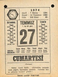 27 Temmuz 1974 Takvim Yaprağı - Doğum Günü Hediyesi EFM(N)12221 - Gökçekoleksiyon