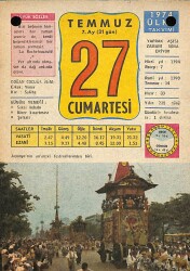 27 Temmuz 1974 Takvim Yaprağı - Doğum Günü Hediyesi EFM(N)9460 - Gökçekoleksiyon