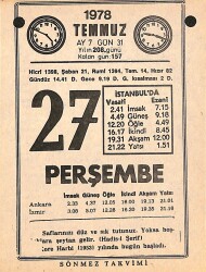 27 Temmuz 1978 Takvim Yaprağı - Doğum Günü Hediyesi EFMN15426 - Gökçekoleksiyon