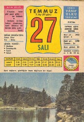 27 Temmuz 1982 Takvim Yaprağı - Doğum Günü Hediyesi EFMN13507 - Gökçekoleksiyon