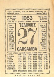 27 Temmuz 1983 Takvim Yaprağı - Doğum Günü Hediyesi EFM(N)12482 - Gökçekoleksiyon