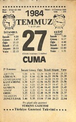 27 Temmuz 1984 Takvim Yaprağı - Doğum Günü Hediyesi EFMN15785 - Gökçekoleksiyon