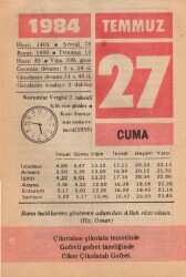 27 Temmuz 1984 Takvim Yaprağı EFM(N)2153 - 1