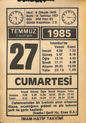 27 Temmuz 1985 Takvim Yaprağı - Doğum Günü Hediyesi EFMN15717 - Gökçekoleksiyon