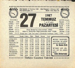 27 Temmuz 1987 Takvim Yaprağı - Doğum Günü Hediyesi EFMN13839 - Gökçekoleksiyon