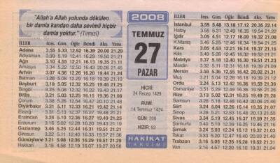 27 Temmuz 2008 Takvim Yaprağı EFM(N)2161 - 1
