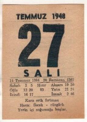 27Temmuz 1948 Takvim Yaprağı EFM(N)1442 - 2
