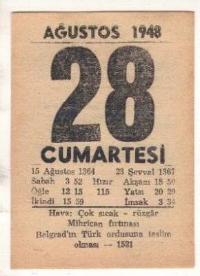28 Ağustos 1948 Takvim Yaprağı EFM(N)1474 - 4