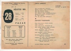 28 Ağustos 1960 Ajans Türk Takvim Yaprağı (Şiirli Saatli) EFM(N) 1706 - 3