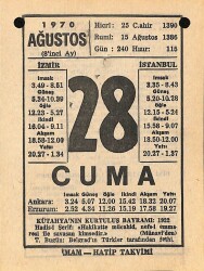 28 Ağustos 1970 Takvim Yaprağı - Doğum Günü Hediyesi EFM(N)9695 - 1
