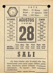 28 Ağustos 1973 Takvim Yaprağı - Doğum Günü Hediyesi EFM(N)10128 - 1