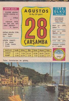 28 Ağustos 1974 Takvim Yaprağı -Doğum Günü Hediyesi EFM(N)6338 - 1