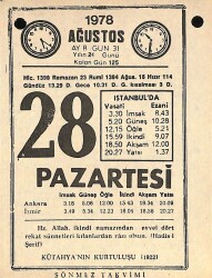 28 Ağustos 1978 Takvim Yaprağı - Doğum Günü Hediyesi EFM(N)9746 - 2