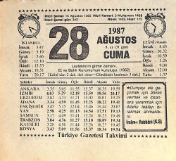 28 Ağustos 1987 Takvim Yaprağı - Doğum Günü Hediyesi EFMN15855 - Gökçekoleksiyon