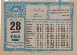 28 Ağustos 1988 Takvim Yaprağı EFM(N)2538 - 1