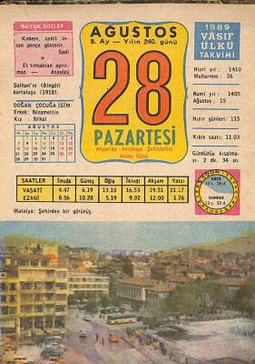 28 Ağustos 1989 Takvim Yaprağı - Doğum Günü Hediyesi EFM(N)10097 - 1