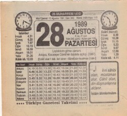 28 Ağustos 1989 Takvim Yaprağı EFM(N)2539 - 1