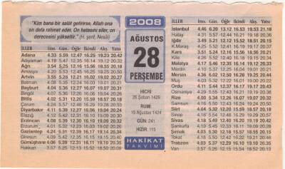 28 Ağustos 2008 Takvim Yaprağı EFM(N)2542 - 3