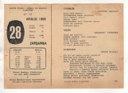 28 Aralık 1960 Ajans Türk Takvim Yaprağı (Şiirli Saatli) EFM(N) 1822 - 4