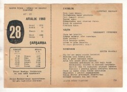 28 Aralık 1960 Ajans Türk Takvim Yaprağı (Şiirli Saatli) EFM(N) 1822 - 1